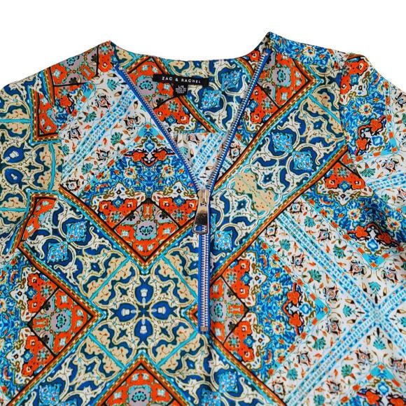 ZAC & RACHEL Mosaic Zip Up Boho Tunic Womens L Colorful Loose-Fitting Flattering - Picture 13 of 13
